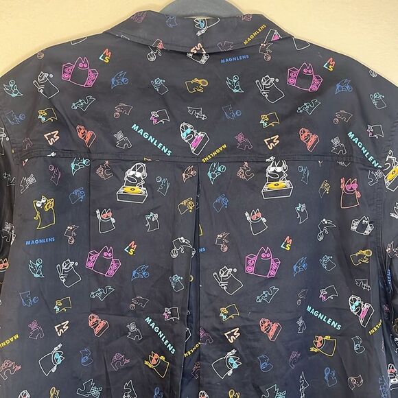 Men’s Short Sleeve Black Printed Button Down Shirt by Magnlens size Medium NWT - Picture 9 of 11